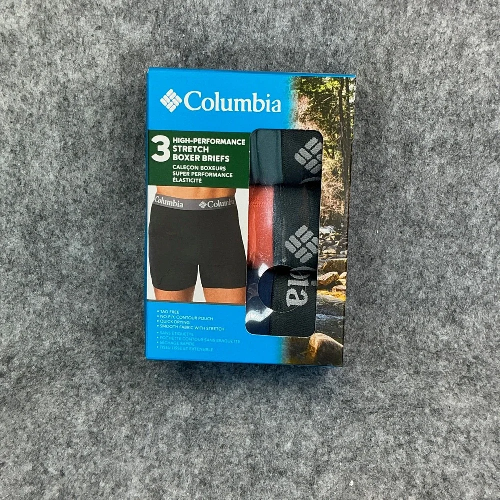 Columbia Mens 3 Pack High-Performance Stretch Boxer Briefs XL Multicolor New